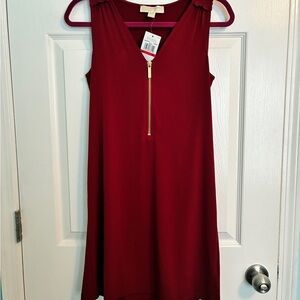 Michael Kors Burgundy Mini Dress with Gold Zipper